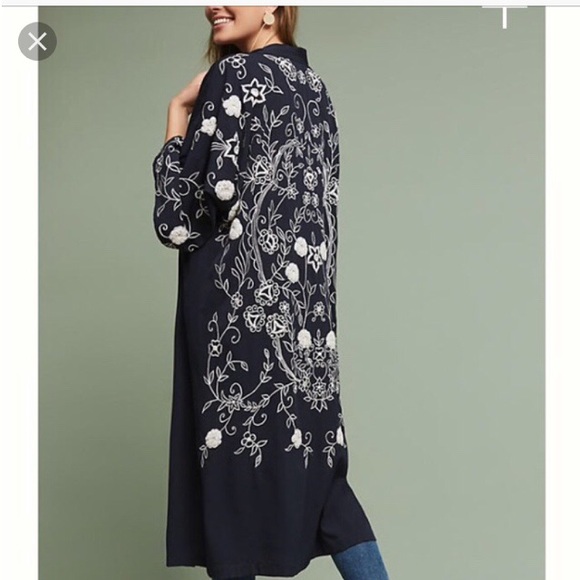 Anthropologie Other - Anthropologie Petunia Kimono White Floral Navy
